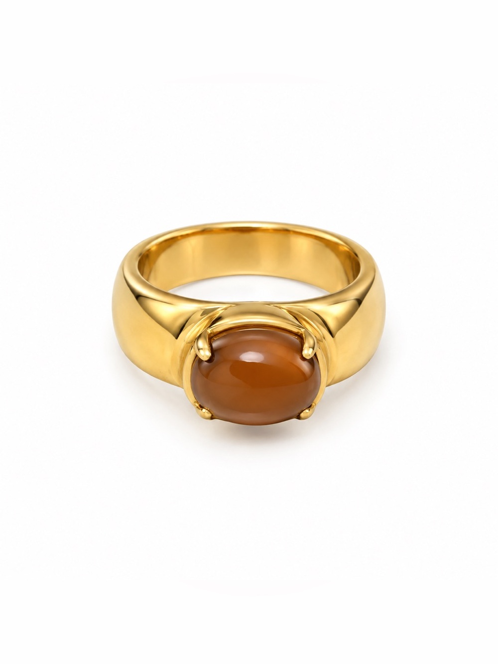 Vintage Y2K Gold-Tone Statement Ring with Amber Cabochon